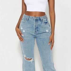 Stylish Light Blue Women's Straight Leg Jeans